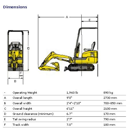 micro mini digger dimensions|mini digger dimensions.